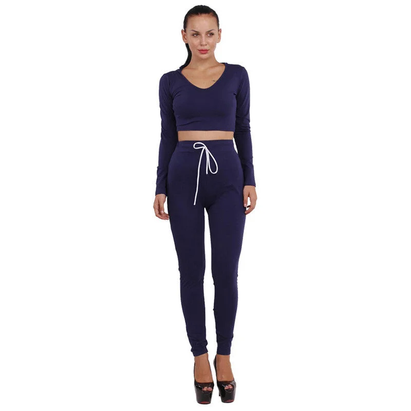 Two Piece Women Jumpsuit Full Pants Long Sleeve Hooded Cotton