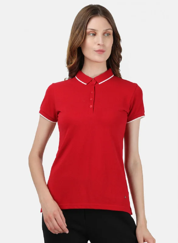 Womens Red Plain T-Shirt