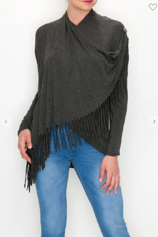 Fringe Accent Drape Cardigan