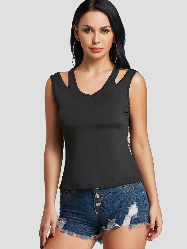 OEM ODM Cut Out Sleeveless Round Neck Black Tank Top