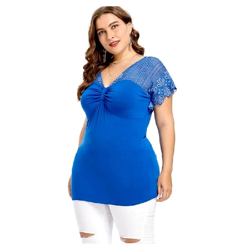 ANALUKE Lace Sexy V-Neck Short Sleeve T-Shirt