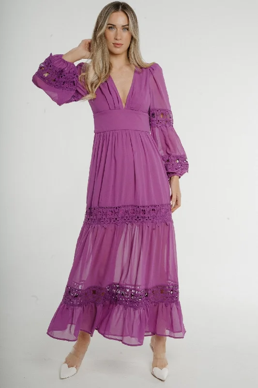 Holly Long Sleeve Maxi Dress In Purple