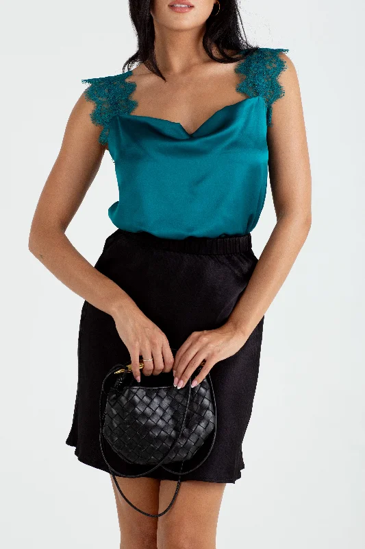 "The Lisa" - Cowl Neck Silk Cami (Bra Friendly Green)