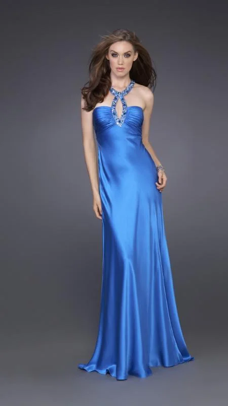 La Femme - 15578 Distinctively Embellished Neck Strap Sheath Gown